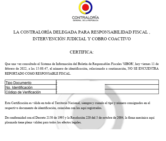 Certificado Contraloría