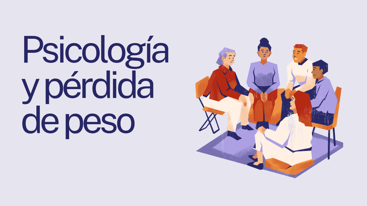 Imagen decorativa de unas personas reunidas con titulo psicologia y perdida de peso