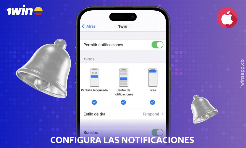 Configure las notificaciones de la aplicación móvil 1win Colombia