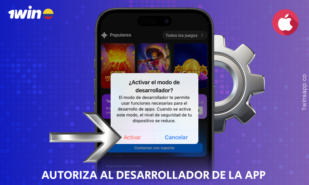 Autoriza al desarrollador de la aplicación en los ajustes para descargar la aplicación móvil 1win Colombia para iOS